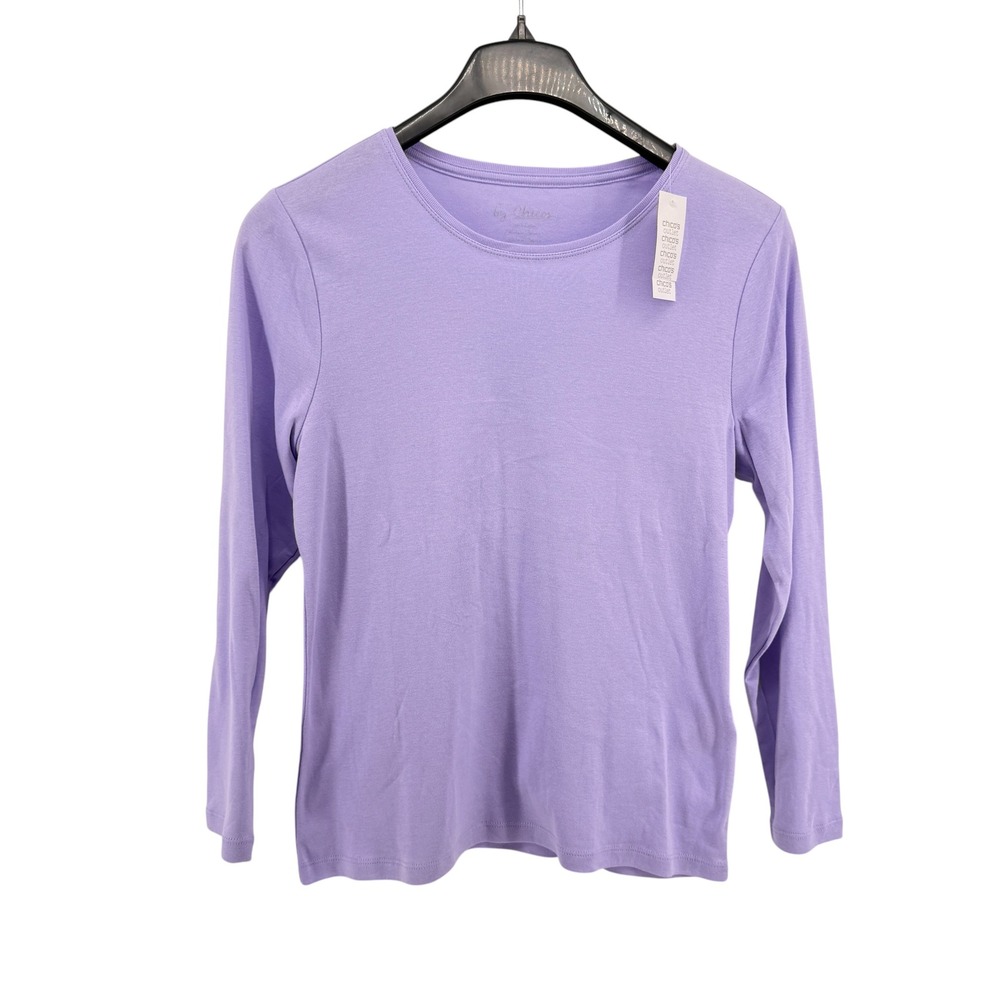 NEW Chico's Leanna Top Women 2/Large LS Purple Lavish Lavender Basic Knit Cotton
